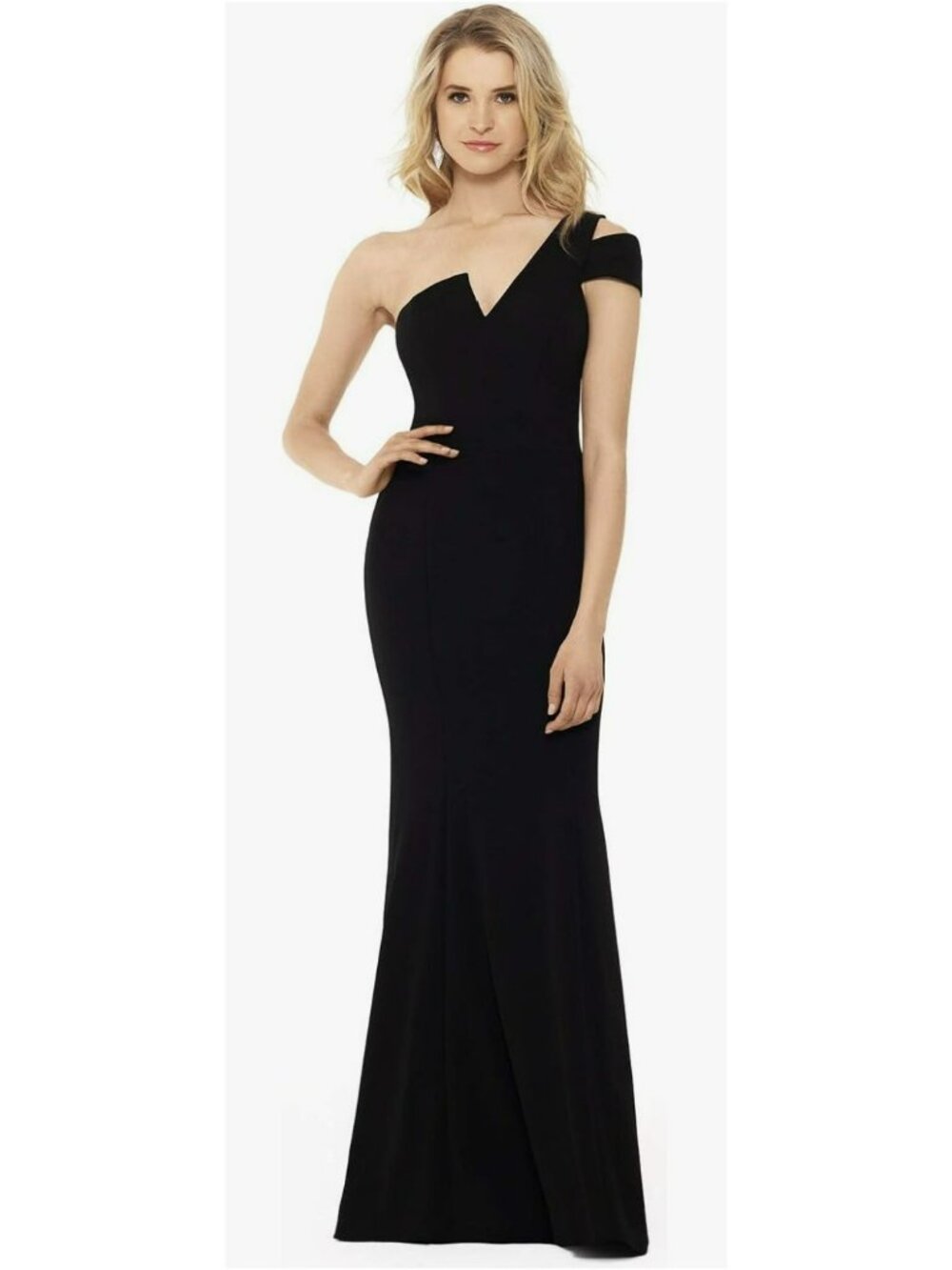 New Betsy & Adam Black One Shoulder Formal Gown Maxi Dress Sz 10